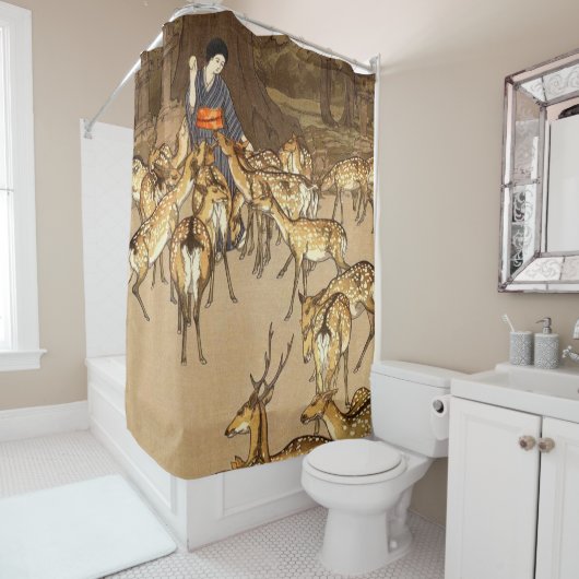 Hirsche im Kasuga Shrine Yoshida Hiroshi 1928 Duschvorhang (Beispiel)