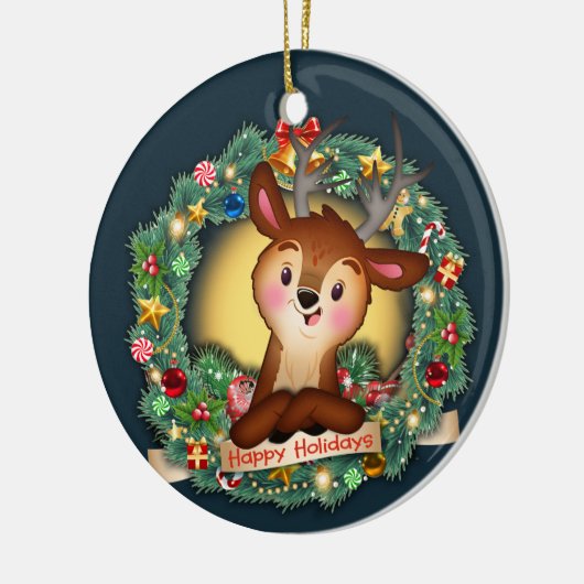 Hirsche im Kranz Keramik Ornament (Links)