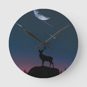 Hirsche im Mondlicht Runde Wanduhr