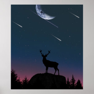 Hirsche im Mondschein Poster