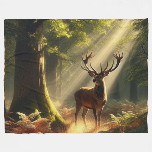 Hirsche im Morgenwald Fleecedecke (Vorderseite (Horizontal))