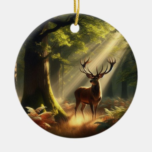 Hirsche im Morgenwald Keramik Ornament (Vorne)