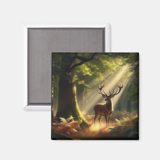 Hirsche im Morgenwald Magnet (Vorderseite/Rückseite)