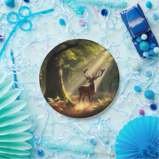 Hirsche im Morgenwald Pappteller (Party)