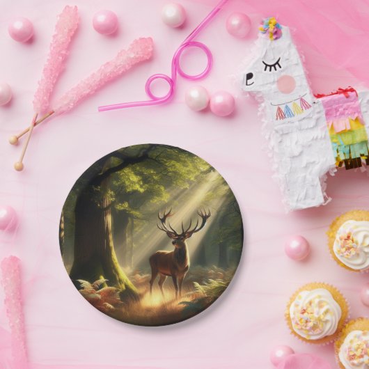 Hirsche im Morgenwald Pappteller (Party)