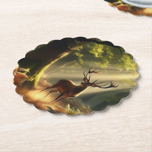 Hirsche im Morgenwald Untersetzer (angewinkelt)