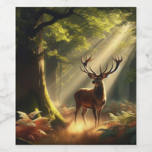 Hirsche im Morgenwald Weinetikett (Einzelnes Label)