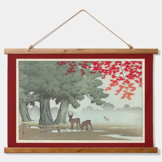 Hirsche im Nara Park, Hasui Kawase, Holzschnitt Wandteppich Mit Holzrahmen (Vorne)