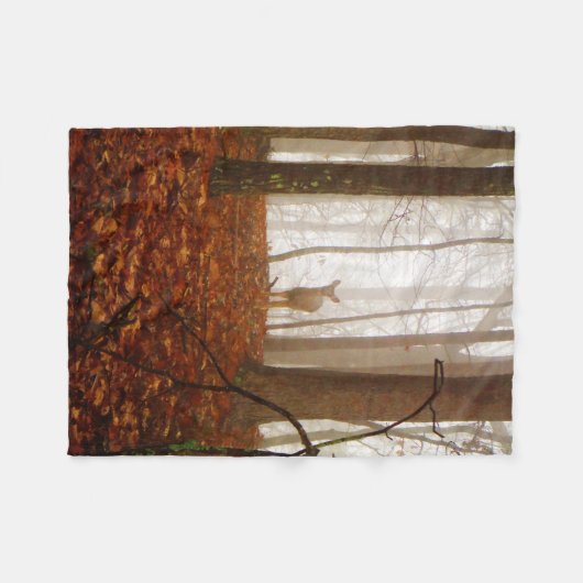 Hirsche im Nebelnebel Fleecedecke (Vorderseite (Horizontal))