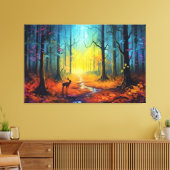 Hirsche im Regenbogen-Herbstwald Leinwanddruck (Insitu (Wohnzimmer))