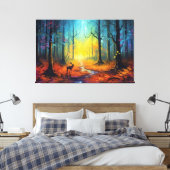 Hirsche im Regenbogen-Herbstwald Leinwanddruck (Insitu (Schlafzimmer))