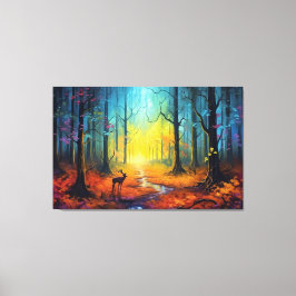 Hirsche im Regenbogen-Herbstwald Leinwanddruck