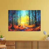Hirsche im Regenbogen-Herbstwald Leinwanddruck (Insitu (Wohnzimmer))