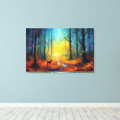 Hirsche im Regenbogen-Herbstwald Leinwanddruck (Insitu (Holzboden))
