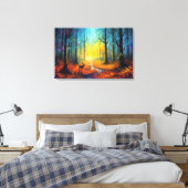 Hirsche im Regenbogen-Herbstwald Leinwanddruck (Insitu (Schlafzimmer))