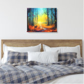 Hirsche im Regenbogen-Herbstwald Leinwanddruck (Insitu (Schlafzimmer))