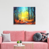Hirsche im Regenbogen-Herbstwald Leinwanddruck (Insitu (Wohnzimmer))