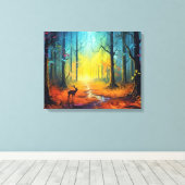 Hirsche im Regenbogen-Herbstwald Leinwanddruck (Insitu (Holzboden))