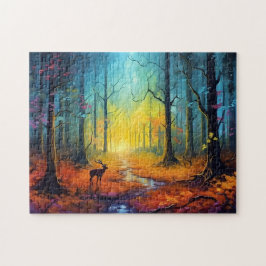 Hirsche im Regenbogen-Herbstwald Puzzle