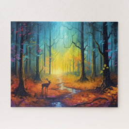 Hirsche im Regenbogen-Herbstwald Puzzle