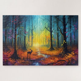 Hirsche im Regenbogen-Herbstwald Puzzle