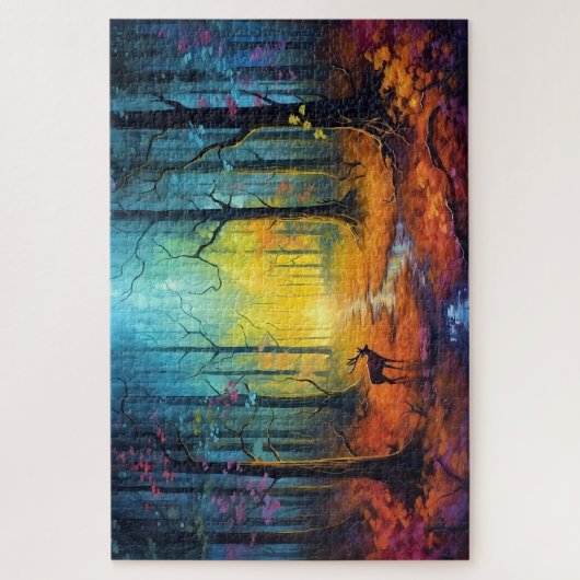 Hirsche im Regenbogen-Herbstwald Puzzle (Vertikal)