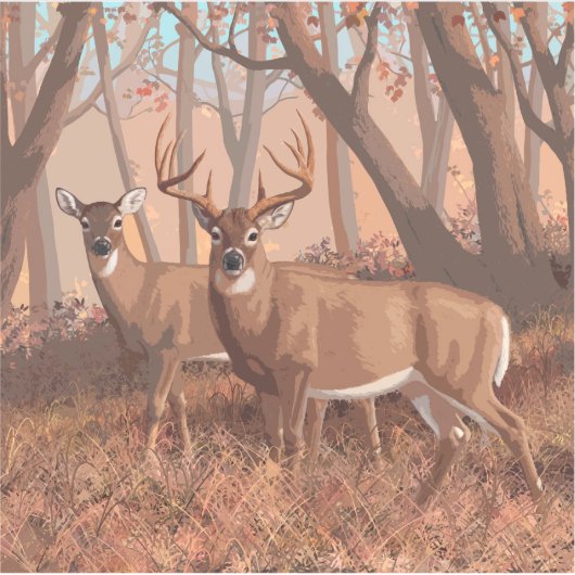 Hirsche im Retrostil des Waldes Aufkleber (Vorderseite)