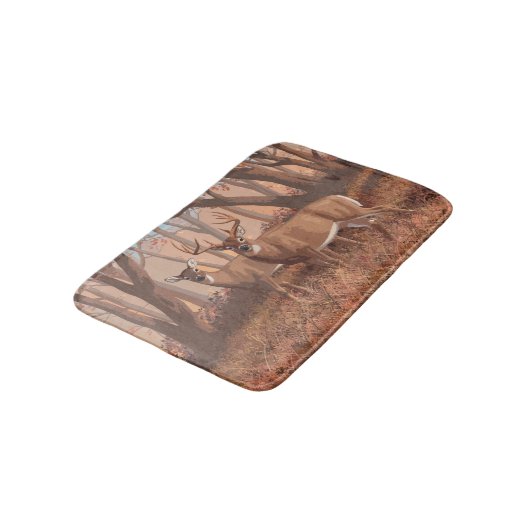 Hirsche im Retrostil des Waldes Badematte (Schrägansicht)