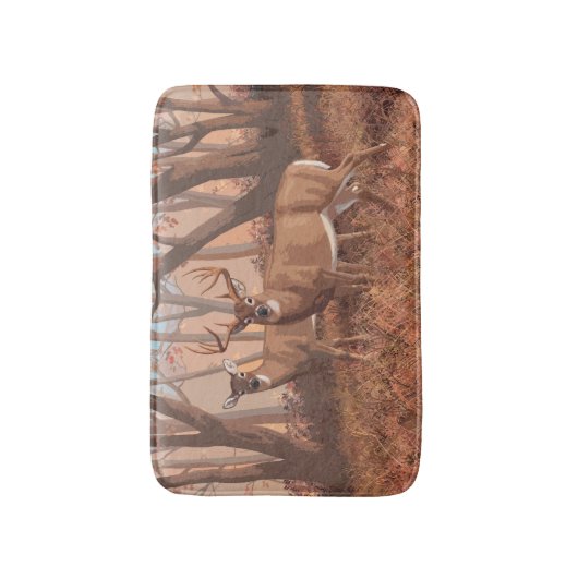 Hirsche im Retrostil des Waldes Badematte (Vorderseite Vertikal)
