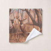 Hirsche im Retrostil des Waldes Badhandtuch Set (Waschlappen)