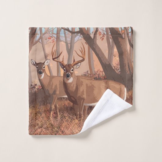 Hirsche im Retrostil des Waldes Badhandtuch Set (Waschlappen)