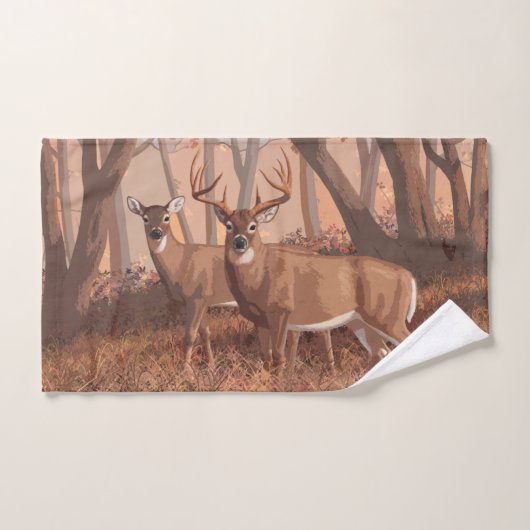 Hirsche im Retrostil des Waldes Badhandtuch Set (Handtuch)