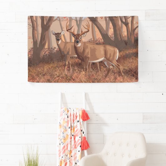 Hirsche im Retrostil des Waldes Banner (Insitu)