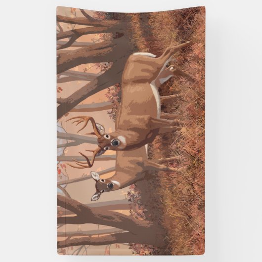 Hirsche im Retrostil des Waldes Banner (Vertikal)