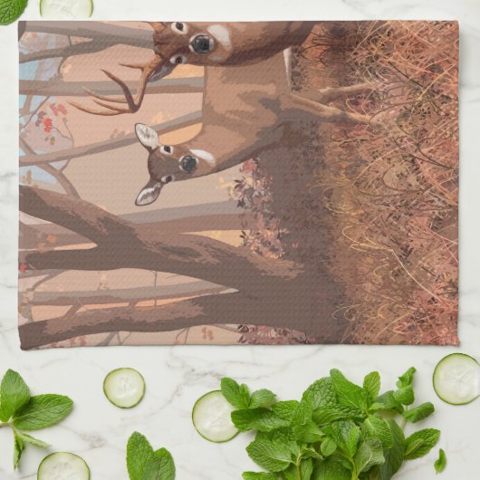 Hirsche im Retrostil des Waldes Geschirrtuch (Gefaltet)