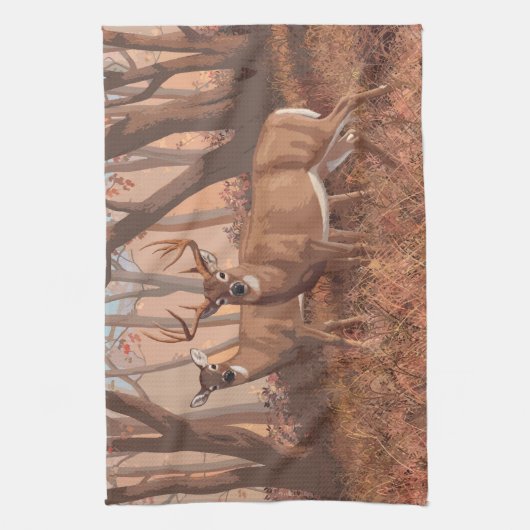 Hirsche im Retrostil des Waldes Geschirrtuch (Vertikal)