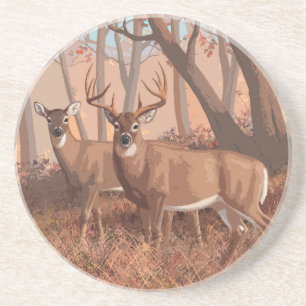 Hirsche im Retrostil des Waldes Getränkeuntersetzer