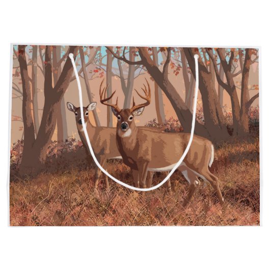 Hirsche im Retrostil des Waldes Große Geschenktüte (Rückseite)