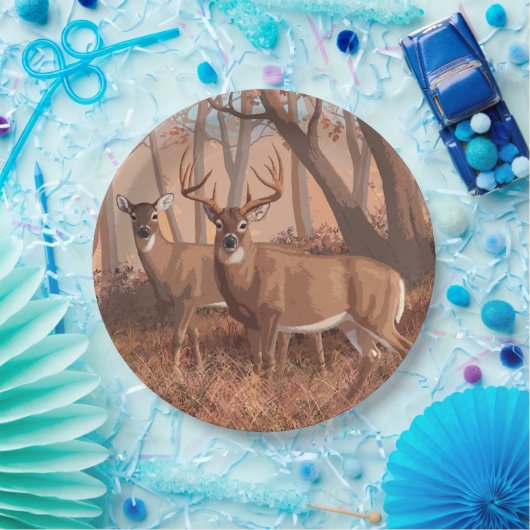 Hirsche im Retrostil des Waldes Pappteller (Party)