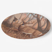 Hirsche im Retrostil des Waldes Pappteller (Schrägansicht)