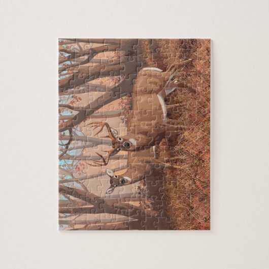 Hirsche im Retrostil des Waldes Puzzle (Vertikal)