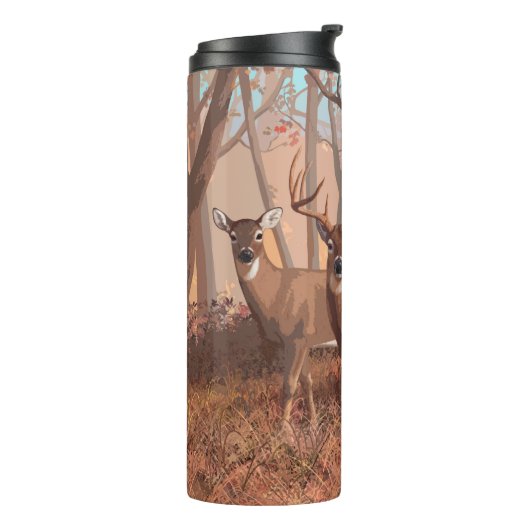 Hirsche im Retrostil des Waldes Thermosbecher (Nach links gedreht)
