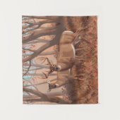 Hirsche im Retrostil des Waldes Wandteppich (Vorderseite)