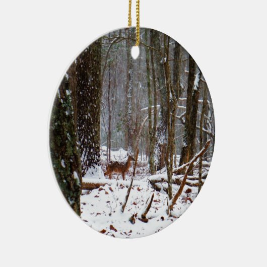 Hirsche im Schnee fallen Keramik Ornament (Rechts)