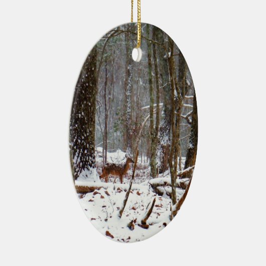 Hirsche im Schnee fallen Keramik Ornament (Rechts)