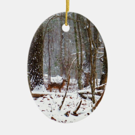 Hirsche im Schnee fallen Keramik Ornament (Vorne)