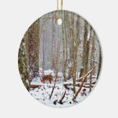 Hirsche im Schnee, lecken Bein Keramik Ornament (Links)