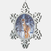 Hirsche im Schnee, Schneeflocken Zinn-Ornament (Rechts)