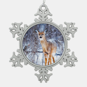 Hirsche im Schnee, Schneeflocken Zinn-Ornament
