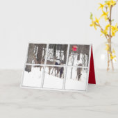 Hirsche im Schnee und Vogelhaus im Schneeflockenfe Karte (Gelbe Blume)